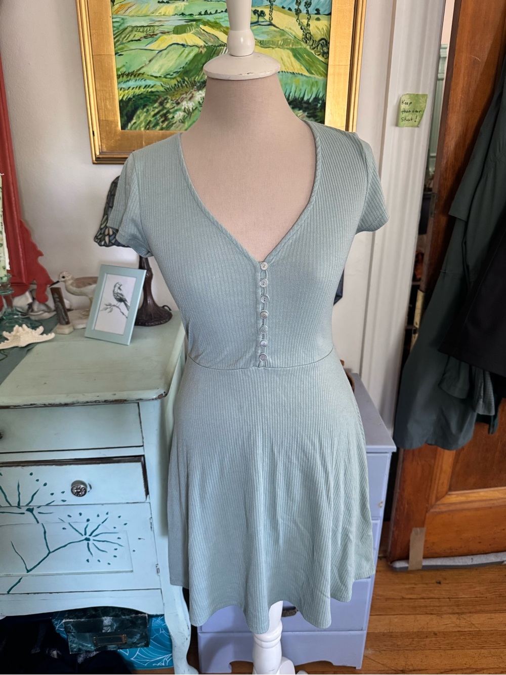Urban Outfitters Sage Green Dress Fit and Flare M Stretch VGUC